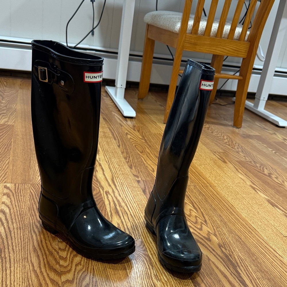 Hunter Glossy Black Tall Boots